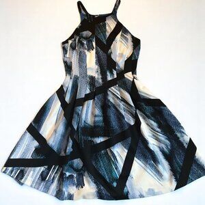 Vince Camuto Blue Abstract Fit & Flare Dress Size 2